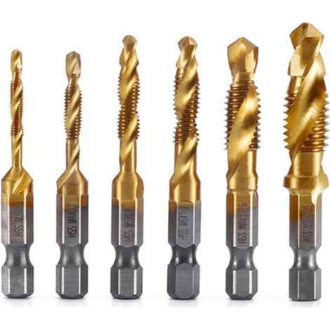 6 Pièces M3 M 4 M5 M6 M8 M10 Tige Hexagonale Plaqué Titane Filetage HSS Taraud Métrique Forets Vis (1/5)