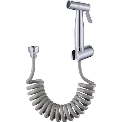 Soffione bidet portatile monoblocco in acciaio inox 304 con tubo flessibile retrattile per impianti idraulici, WC e bagni (grigio) (1/4)