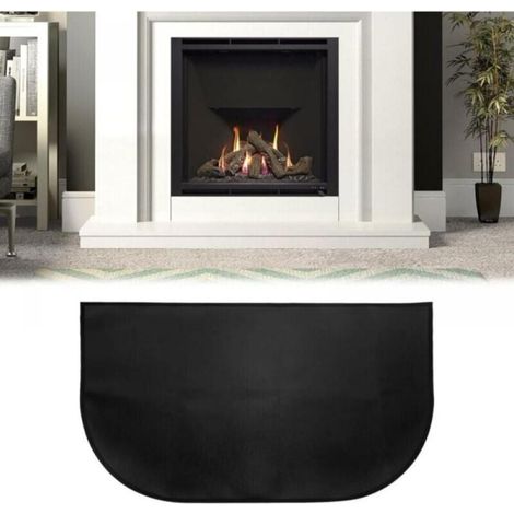 Tapis de cheminée, tapis ignifuge devant la cheminée, tapis de cheminée semi-circulaire pour cheminée, poêle, barbecue, noir (80x50) (1/4)