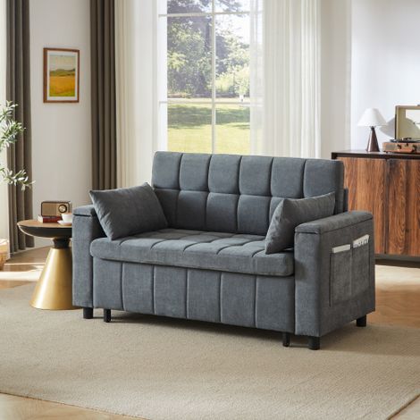 Divano letto 3 in 1 a 2 posti in ciniglia con vani portaoggetti nei braccioli, letto estraibile per gli ospiti con tasche laterali, robusta struttura in metallo, divano multifunzionale per soggiorno e (1/5)