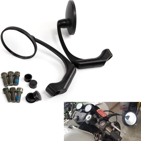 Runder Motorrad-Seitenspiegel Universal 10mm für Cafe Racer, Schwarz (1/5)