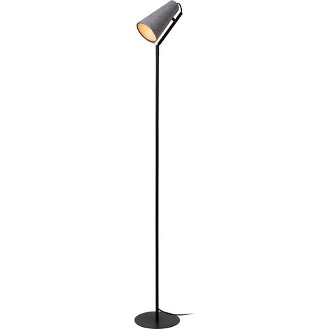 Lampada da terra minimal nera, paralume feltro grigio (1/5)