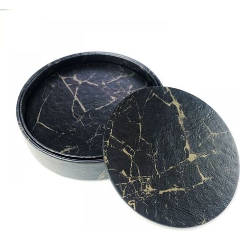 4 Dessous de verre,Cuir PU,Motif marbre noir et or,Antidérapant,Salon bureau (1/5)