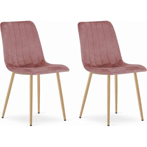 Chaise tapissée en velours rose, pieds en métal, dimensions 43x90x51 cm, pour salon, salle à manger, set de 2 pièces (1/5)