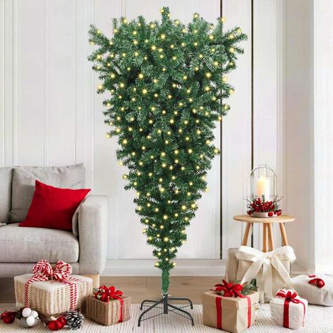 vidaXL Upside-down Artificial Pre-lit Christmas Tree Green 180 cm PVC (1/5)