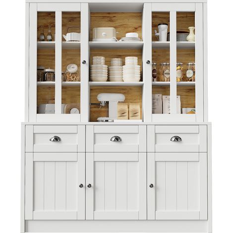 Vitrine haute 140x38,5x175 cm, meuble de rangement blanc avec tiroirs, style moderne minimaliste pour salon, cuisine et salle à manger (1/5)