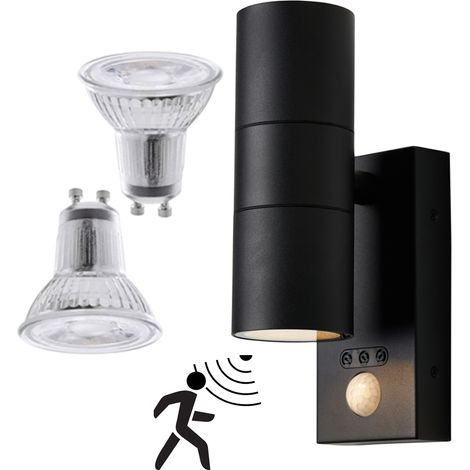 Litecraft Kenn Outdoor Up Down Wall Light With Sensor & LED Bulbs - Black (1/5)