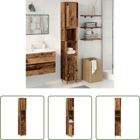 Armoire bois - Armoire de salle de bain vieux bois 30x30x190cm bois ingénierie (1/5)
