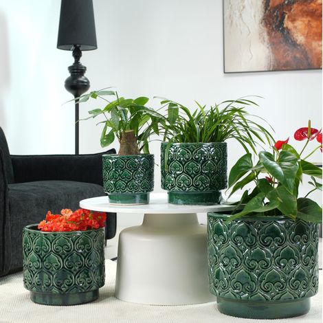 Keramik-Blumentopf Ø38 cm, satiniertes Grün, handgefertigt, mit Drainageloch OKMYHOME (1/5)