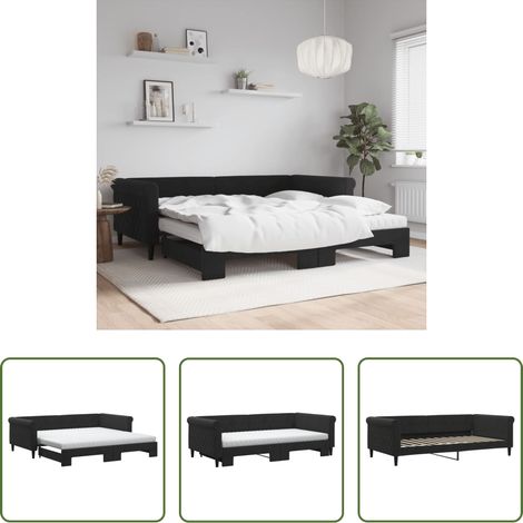 vidaXL Canapé - Lit de jour avec lit gigogne et matelas noir 100x200 cm velours (1/5)