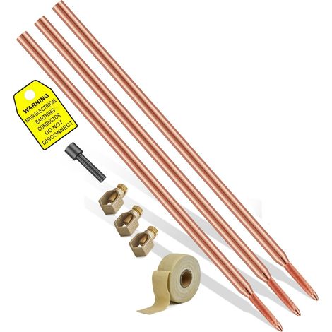 Ground Spike - Kit de terre revêtu de cuivre - 3 m de diamètre - 16 mm de diamètre - Barre de terre profonde avec connecteur croisé et bande de protection contre la corrosion - Pour installations PV