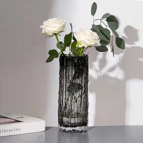 Vase en verre épais, décoration polyvalente, vase en verre transparent gris fumé (1/5)
