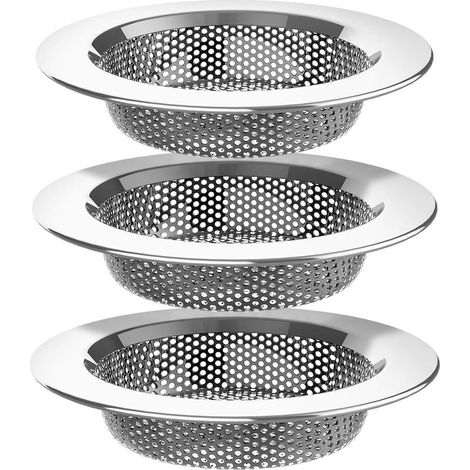 Set of 3 stainless steel sink strainers – 11.2 cm diameter – High-density mesh to prevent blockages – Dishwasher safe (1/5)