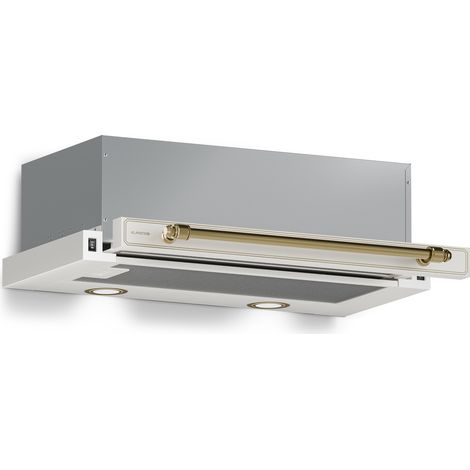 Klarstein Victoria Hotte Aspirante, 60cm Hotte à Tiroir Rétro, 358 m³/h, Classe A++, LED, 2 Filtres à Charbon, Façade Extensible, Silencieuse, Hotte Cuisine Aspirante, Crème