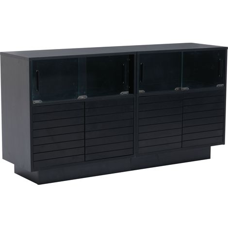 Buffet 1303568 cm avec 2 placards, 4 compartiments, portes en verre, largeur 130 cm, meuble d'appoint avec éclairage LED, meuble de séjour avec grand espace de rangement, meuble haut moderne, noir (1/5)
