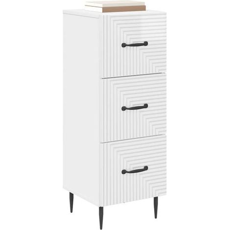 Commode 3 Tiroirs Blanche avec Finition Brillante, Meuble de Rangement Compact 33 x 34,5 x 89,5 cm pour Entrée, Chambre ou Salon (1/5)