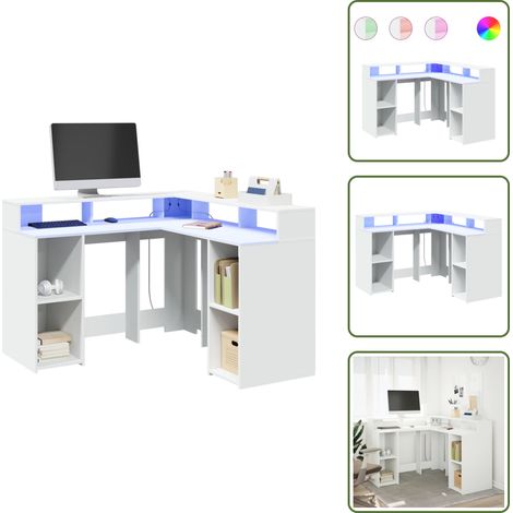 Bureau avec lumières LED blanc 130x130x91 cm bois d'ingénierie - Bureau - Bureaux - Bureau D'ordinateur - Bureau D'étude (1/5)