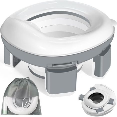 Réducteur Toilette Enfant 3 en 1 Siège Pliable Pot Bébé Portable Gris Adapté aux WC Standard et Étrangères (1/4)