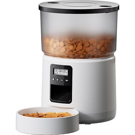 Automatic Cat Food Dispenser, Cat Food Dispenser with Timer, Meals a Day, with Press the Lid and Recording Function (White) (1/5)