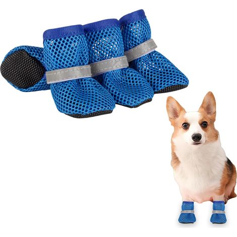 Chaussures d'été respirantes pour petits chiens, bottes en maille respirante, protège-pattes réfléchissants, ajustables et antidérapants pour petits chiens, chats et chiots (bleu, S) (1/5)