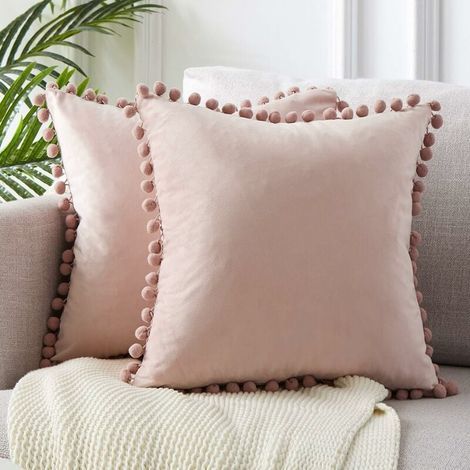 rose Housse Coussin 45x45 Blanc Salon Decoration Chambre Coussin Canape Fauteuil Relax de Bureau Scandinave avec Fermeture Eclair Lot de 2 Protege Oreiller en Velours (1/5)