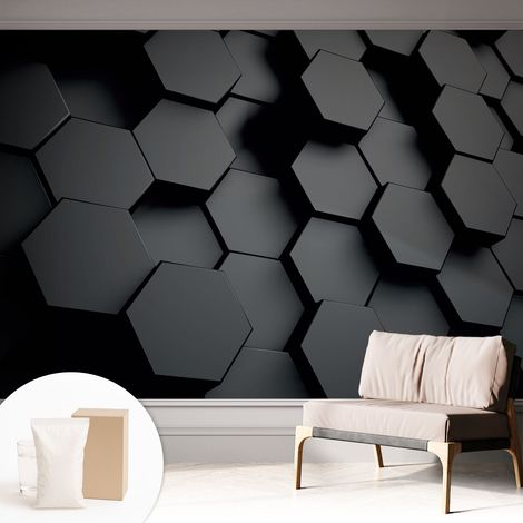 Papier peint intissé pour salon chambre à coucher peint imprimé Installation facile - Colle incluse gratuite Hexagones en 3D 312x219 cm (1/5)