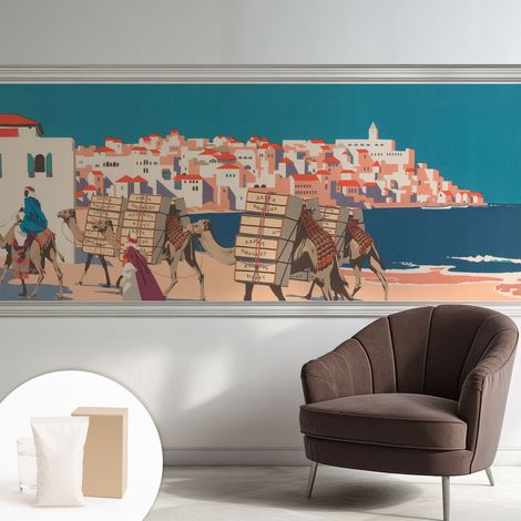 Papier peint intissé décoratif avec motifs pour salon et chambre a motif - Colle incluse gratuite Caravane de chameaux 250x104 cm (1/5)