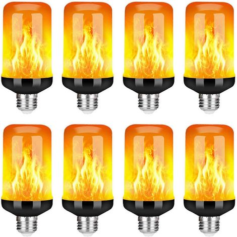 8x LED-Glühbirne mit Flammeneffekt E27, dekorative, flackernde, realistische Feuerlichtbirne, Festtagsdekorationslampe, Schwarz-B