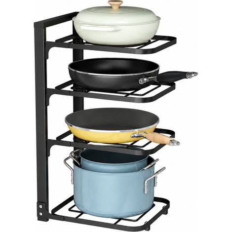 Range casseroles et poêles 4 niveaux - Support de rangement cuisine vertical - 27 x 23 x 52 cm - Noir - Livraison gratuite (1/2)