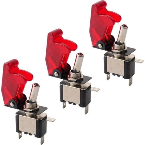 Enowelir 3Pcs Voiture Commutateur à Levier, Rouge LED Indicateur Rouge Étanche Couverture, ON-OFF 2 Positions 3 Broches Interrupteur Bascule, pour Bateau Auto Camion (20A / 12VDC) (1/4)
