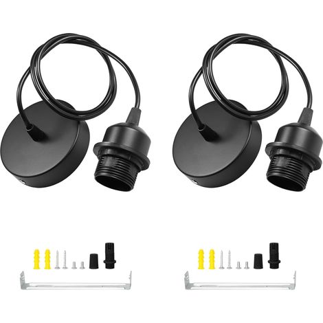 2pcs E27 Pendant Light Kit Black with Screw Socket, Compatible with Lampshade, Ceiling Mount for Kitchen, Living Room, Bedroom, DIY Projects and Indoor Lighting (1/5)