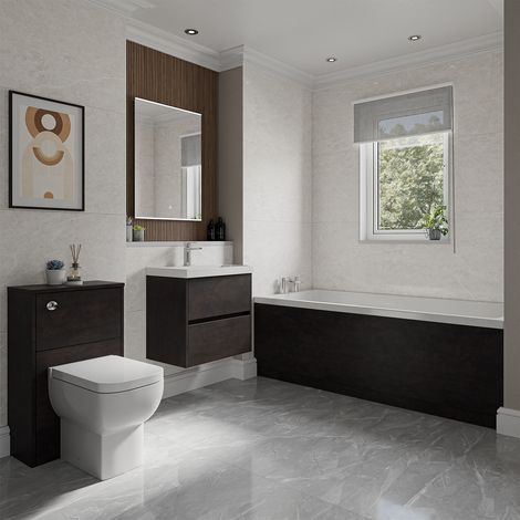 Barton 1800mm x 800mm Slim Edge Straight Single Ended Bathroom Suite including Metallic Slate Furniture Set with Slim Edge Basin (1/5)