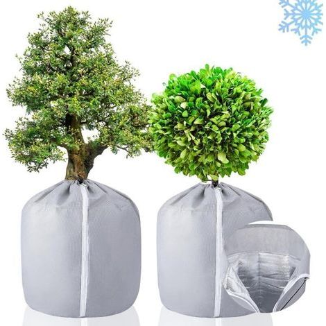 2 Pièces Housses d’Hivernage pour Plantes en Pot, Sac de Protection pour Pot de Fleur, Pot de Protection Hivernal pour Plantes, Sac Isolant pour Plante en Pot avec Cordon de Serrage 50x45cm Grise (1/4)