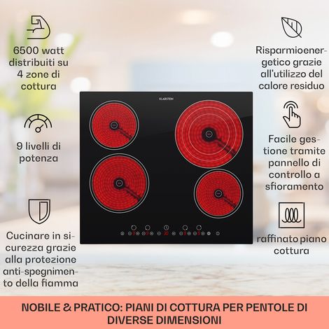 Klarstein Virtuosa Piano Cottura Vetroceramica 6500W 59x52cm 4 Zone (1/4)