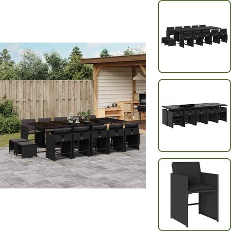 15-tlg. Garten-Essgruppe mit Kissen Schwarz Poly Rattan - Garten Essgruppe - Garten Essgruppen - Outdoor Essgruppe - Terrasse Essgruppe (1/5)