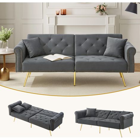 Modernes 2-Sitzer-Schlafsofa – Samtbezug, Rückenlehne mit 3-stufiger Verstellung & vergoldete Metallfüße Stilvolles Sofa mit Schlaffunktion – platzsparend, belastbar, ideal für kleine Räume