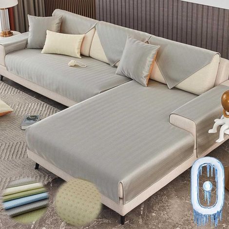 Sofakissen, Eisseide „Fresh Summer“, rutschfestes Silikon, kratzfest, waschbar, für 2-/3-/4-Sitzer oder große Sofas, Hellgrau 70 x 150 cm (1/5)