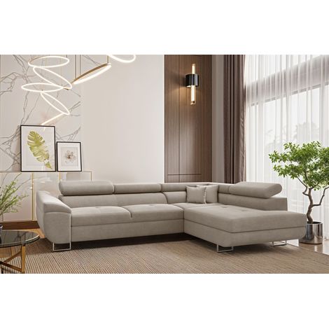 Ecksofa Schlafsofa Sofa CARMELO in Stoff Nova Hellgrau Ottomane Rechts (1/4)