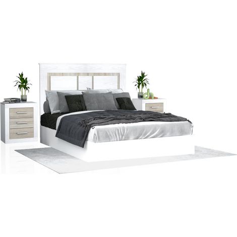 Cabecero para cama de 135-150 cm y 2 mesitas con cajones Kira Andersen Pino - Gris (ancho) x 119cm (alto)