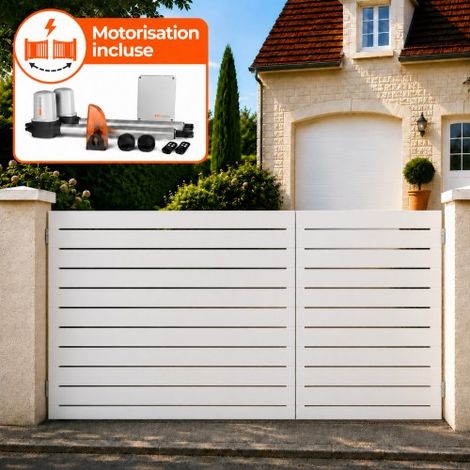 Portail battant électrique PVC blanc avec moteur Sentinel H 140 x L 250 LYON (1/5)