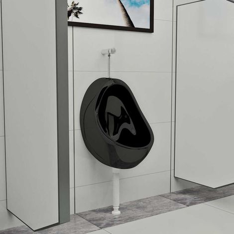 Urinoir suspendu avec valve de chasse d'eau Céramique Noir (1/5)