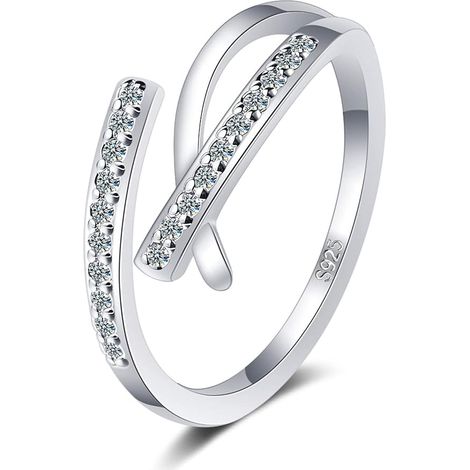 Bague de pouce plaquée argent sterling 925 - Bague lune et étoile pour filles - Bague en argent sertie de zirconiums cubiques - Bague anti-anxiété - Cadeau pour filles et femmes