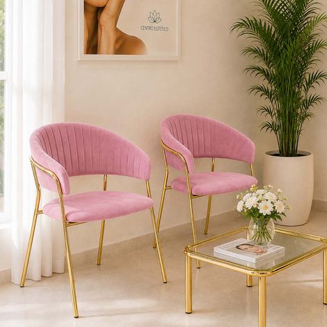 Esszimmerstühle Aurelia (2er-Set) mit Rückenlehne aus rosa Samt (1/5)