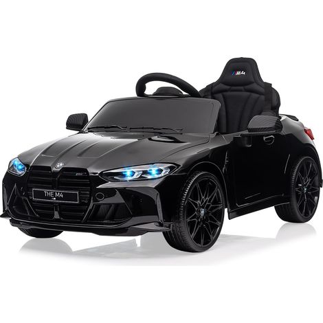 Lunsy – Voiture électrique enfant BMW M4 télécommandée 12V – 3 vitesses jusqu'à 3 km/h – Klaxon, LED, musique – Pour enfants 3-8 ans – Noir
