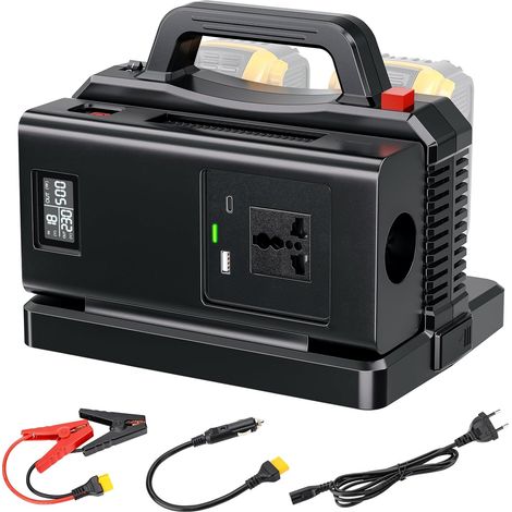 Onduleur 2 en 1 pour batterie 18 V, convertisseur de tension 500 W, 2 ports DC 18 V vers AC 230 V, onduleur sinusoïdal pur, convertisseur de courant pour camping, camping-car (batterie non (1/5)