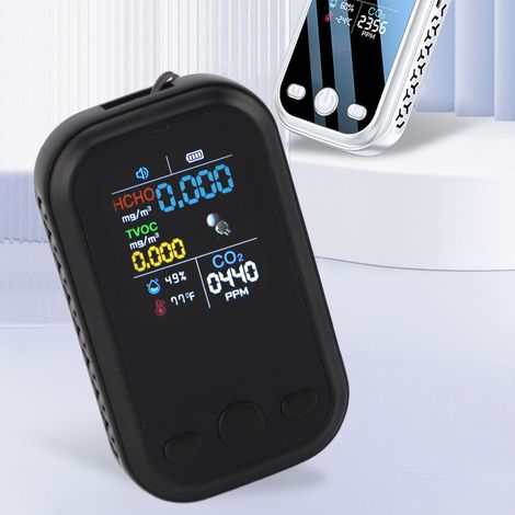 [Rilevatore di CO2, umidità e temperatura portatile multifunzione 5 in 1 per interni, colore nero] (1/4)