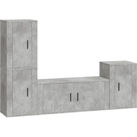 Conjunto de muebles mueble aparador TV televisión salón dormitorio sala de estar 4 piezas madera de ingeniería gris 020024691