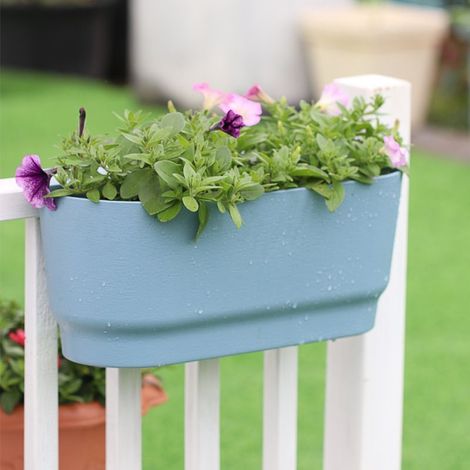 Jardinière suspendue en plastique bleu pour balcon, grande taille, idéale pour la décoration de jardin extérieur et le jardinage domestique, 1 pièce (1/5)