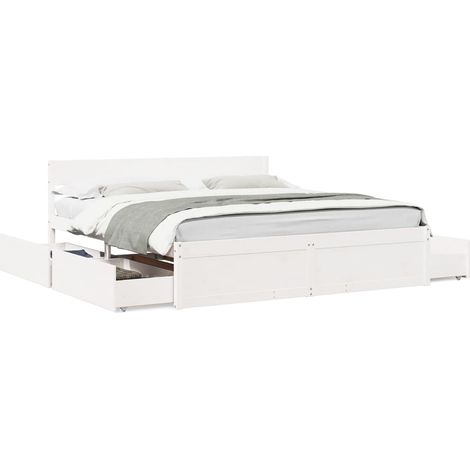 Lit double Lit adulte Cadre de lit sans matelas blanc 200x200 cm bois massif de pin (1/5)