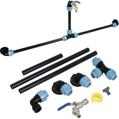 Kit de conexión para 2 tanques IBC, grifo de latón de 3/4", tubería de PE de 25 mm, equilibrio de nivel de agua, almacenamiento de agua de lluvia. (1/5)